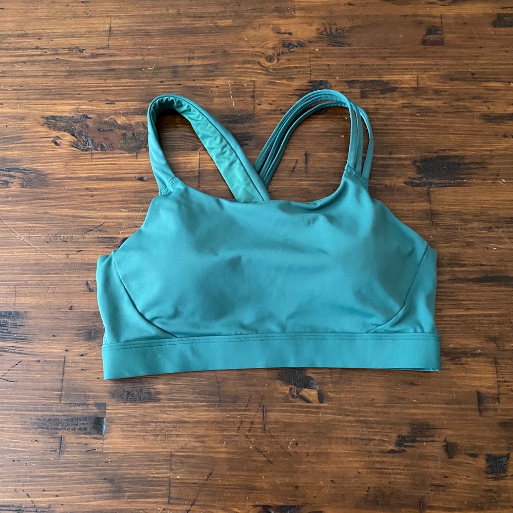 Athleta Strappy Back Sports Bra Teal Green Activewear Yoga Gym Top Sz S?
